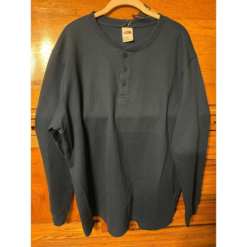 The North Face Mens Waffle Henley Shirt Blue‎ XL Gorpcore Utility 90s Grunge NEW